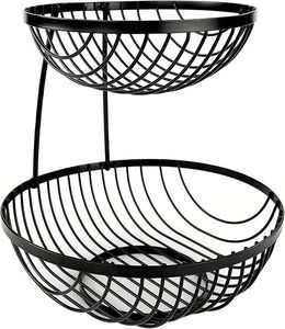 Cesta de Frutas de Alambre de Hierro Más Vendida, Cestas Decorativas Redondas de Lujo con Acabado Negro para Mesa, Cestas de Almacenamiento Decorativas de 2 Niveles - Product Image 6