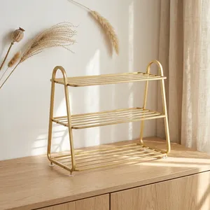 3 Tier Iron <b>Shoe</b> <b>Rack</b> Golden Metal <b>Shoe</b> Organizer Large Capacity <b>Storage</b> Shelf for Home Hotel Entryway - Product Image 4