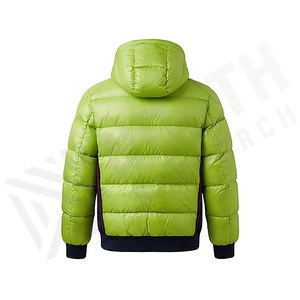 Hooded Quilted Jacket Green Full Sleeve Winter Windproof Polyester Wadding Regular Length Zipper Closure Contrast Color - Product Image 2
