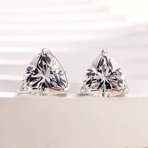 925 Moissanite Diamond <b>Stud</b> <b>Earrings</b> Dainty Trillion Cut 4 Prong 3.0 Carat <b>Emerald</b> Green Gold Plated Women's Trendy Wholesale - Product Image 3