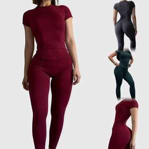 Women Yoga Set 2 Pieces Sports Slim Fitness Active <b>Top</b> Suits <b>Low</b> Ribbed Band Gym Seamless Short Set Active Lifestyles Yoga Set - Product Image 5