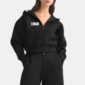 Conjunto Deportivo de Dos Piezas Negro para Mujer, Sudadera con Cierre y Pantalones Anchos, Logotipo Personalizado, OEM, Ropa Deportiva al por Mayor - Product Image 4
