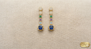 Gold Color Precious Gemstone Dangle <b>Earrings</b> Multi Stone Drop <b>Earrings</b> for Women Party Wedding Gift - Product Image 1