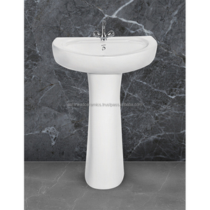 Ceramic <b>Wash</b> Basin with Full Pedestal White Bathroom Sink <b>Set</b> for Hotel Home Commercial Use Wholesale Supplier - Product Image 1