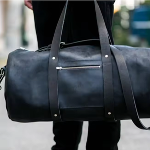 Sac de voyage week-end sport décontracté de luxe en cuir véritable noir, fait main, pour la gym, avec logo personnalisé, fermeture éclair étanche, grande capacité - Product Image 4