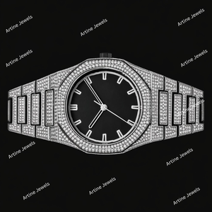 Montre octogonale argentée avec cadran noir, lunette en cristal, montre de luxe moderne et élégante, cadeau éclatant pour homme - Product Image 3
