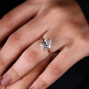 Bague de fiançailles en diamant ovale cultivé en laboratoire, or massif 14 carats, certifiée IGI, alliance solitaire simple pour mariée, cadeau 1er anniversaire - Product Image 3