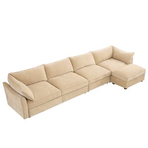 Divano Componibile a L con 4 Posti e 1 Pouf Mobile, Comodo Divano a 5 Posti per Soggiorno, Divano a 4 Posti con Vano Contenitore - Product Image 6