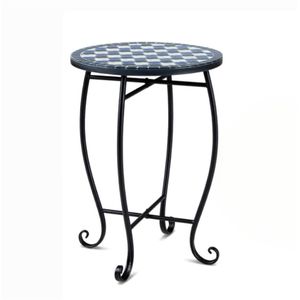 Tavolino Laterale in Metallo Resistente per Interni ed Esterni con Base a X Blu per Patio/Giardino/Soggiorno - Product Image 1