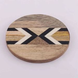 Wooden Round <b>Coasters</b> <b>Set</b> With Geometric Pattern Bohemian Design Non-Slip Mats For Table Decor - Product Image 4