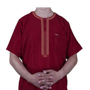 Túnica Tradicional Islámica para Hombre, Color Granate, Manga Larga, Túnica Árabe Musulmana para Oración, Cuello Alto, Cómoda - Product Image 3
