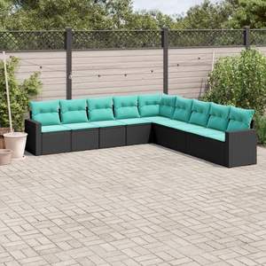 Conjunto de Sofás Grandes para Jardín en Ratán PE Negro y Azul con Acero con Recubrimiento en Polvo, Muebles Elegantes para Exteriores - Product Image 1