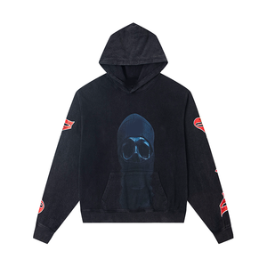 Men's <b>Gothic</b> Zip-Up <b>Hoodie</b> Skull Print Cotton Knitted Regular Fit Autumn Style - Product Image 2