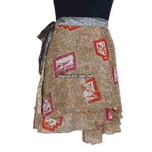 Minifalda Cruzada de Alta Calidad para Mujer, Estilo Vintage, de Seda, Tipo Sari, Corta, de 2 Capas, 2026 - Product Image 3