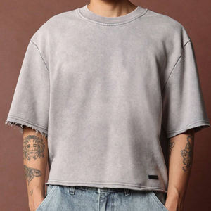 T-shirt surdimensionné à col rond et épaules tombantes 100 % coton, personnalisé, streetwear pour homme, noir uni, poids lourd 380 GSM - Product Image 2