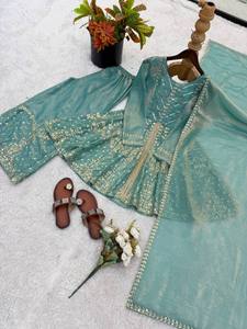 Best Selling Ethnic Wear Embroidered Reversible Quick Dry Georgette Work Top Dupatta Set Winter Diwali Wedding Party Wear <b>Kurta</b> - Product Image 4