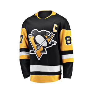 Jersey de Hockey sobre Hielo Negro Personalizado para Hombre, con Logotipo del Equipo Impreso, Cuello en V, Sublimado, Poliéster que Absorbe la Humedad, Manga Larga, Ropa Deportiva para Adultos - Product Image 1