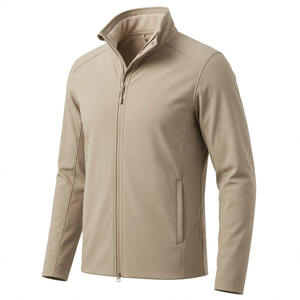 Veste unisexe beige en PU écologique avec logo personnalisé, col montant, doublure en polaire sherpa, fermeture éclair, veste décontractée pour hommes - Product Image 6