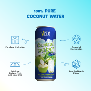 Agua de coco pura con pulpa 490ml (paquete de 24) VINUT, a base de plantas, sin OGM, sin azúcar añadido, electrolitos esenciales - Product Image 3