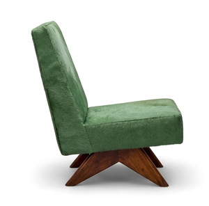 Fauteuil d'appoint de luxe en cuir de vachette vert olive, style Mid-Century Modern PJ, chaise longue en bois, écologique, durable, pour chambre à coucher, en coton - Product Image 2