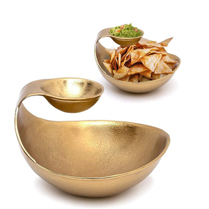 Bol de service à chips et trempettes en laiton doré à 2 niveaux, pour snacks, bonbons et salades, centre de table décoratif - Product Image 4