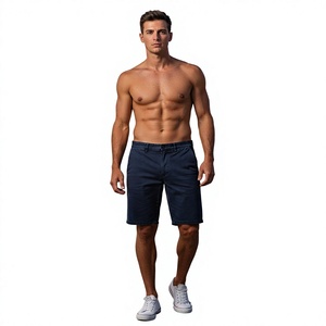 Shorts Bermuda Oxford Bleu Foncé pour Homme, Couleur Unie, Style Décontracté, Style Urbain, Logo Personnalisé, Taille Haute, Taille Élastique, 100% Coton - Product Image 6