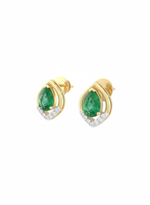 Pendientes de Esmeralda con Corte de Pera y Diamante Redondo para Mujer, Diamante Natural y Cultivado en Laboratorio - Product Image 2