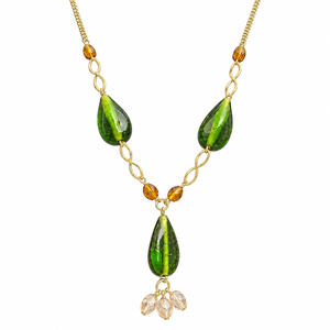 Collier Statement en Laiton Doré avec Perles Vertes en Forme de Goutte et Pendentifs en Cristal, Bijoux de Mode en Gros pour Détaillants - Product Image 1