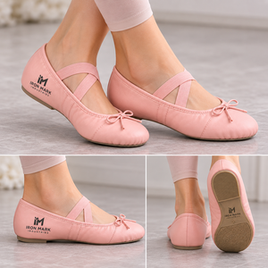 Pink Genuine Leather Ballet <b>Shoes</b> Soft Dance Slip-ons Elastic Strap <b>Bow</b> Flat for Girls - Product Image 4