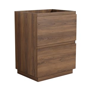 Mobile bagno freestanding da 24 pollici con doppio cassetto in legno tecnico marrone - Solo mobile senza piano - Product Image 6