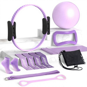 JKSHIM Pilates <b>Magic</b> Circle Exercise Set With Ball Resistance Bands Portable Fitness <b>Kit</b> Universal Use 10-piece set - Product Image 1