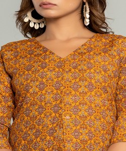 Kurti de Algodón y Rayón con Estampado Digital, Tejido Exclusivo, para Uso Diario, Precio al por Mayor, Prenda Étnica, Color Amarillo - Product Image 2