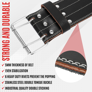Ceinture de musculation en cuir véritable à double boucle, boucle en acier inoxydable, pour soulevé de terre, squat, haltérophilie, fabrication usine - Product Image 3