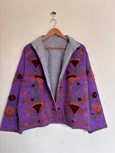 Purple Boho Knitted <b>Cardigan</b> With Floral Embroidery Loose Fit Long Sleeve Autumn Wear Casual Dresses Full Sleeve Eco-Friendly - Product Image 1