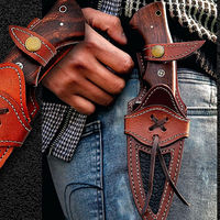 Couteau de chasse en acier Damas, lame fixe à pointe tombante, manche rouge, couteau de survie multifonctionnel pour l'extérieur, DIY OEM