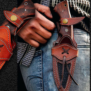 Cuchillo de Caza de Acero de Damasco, Hoja Fija con Punta Caída, Mango Rojo, Cuchillo Multifuncional de Supervivencia para Exteriores, DIY OEM - Product Image 4