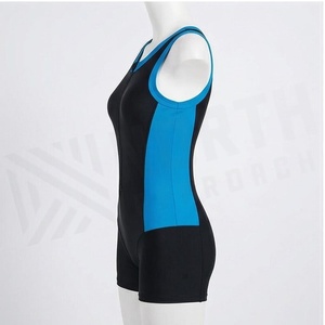 North Approach Women's One Piece Swim Suit With Zipper Front Blue Contrast Binding Quick Dry Spandex Nylon Shorts Bottom - Product Image 3