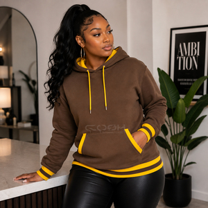 Cosh International Sorority Sisterhood Brown <b>Hoodie</b> With <b>Yellow</b> Trim Full Sleeve Pockets Casual Sweatshirt Autumn Wear - Product Image 3
