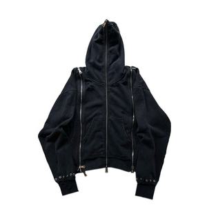 Streetwear OEM à la mode personnalisé, sweats à capuche vintage à fermeture éclair et manches zippées en éponge française pour hommes - Product Image 3