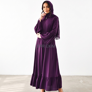 อาบายะสีม่วงหรูหราพร้อมเข็มขัดสำหรับผู้หญิง ชุดเดรสยาวมุสลิมแบบเรียบร้อย สง่างาม สไตล์ดูไบ พร้อมซิปด้านหน้า - Product Image 5