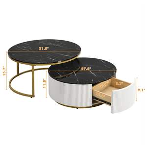 <b>Modern</b> Round <b>Nesting</b> <b>Coffee</b> <b>Table</b> with Drawer 31.5'' Fluted Design - Product Image 6