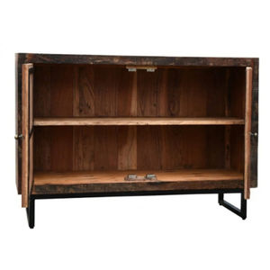 Aparador Moderno Retro con Puertas de Paneles Rayados, Madera Maciza Reciclada, Patas de Hierro, Estilo Industrial para Comedor, Sala de Estar u Oficina - Product Image 2