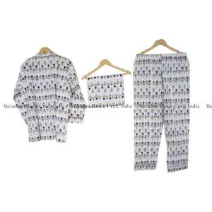 ชุดนอนผ้าฝ้ายพิมพ์ลายดอกไม้ฤดูร้อนสั่งทำพิเศษสำหรับผู้หญิง เสื้อแห้งเร็วระบายอากาศได้ดีและชุดกางเกงขายาวพร้อมกระเป๋าของขวัญแบบมีขอบเย็บ - Product Image 4