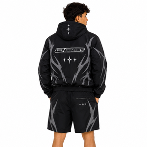 Trendy Black Custom <b>Gothic</b> Design Panel Windbreaker Polyester Nylon Tracksuit Men's Track Zip up <b>Jacket</b> and Shorts Set Hoodies - Product Image 2