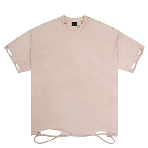 T-shirt vieilli en gros, ensembles de t-shirts d'été personnalisés pour hommes, col élastique, effet vieilli, 100 % coton, coupe oversize pour hommes - Product Image 6
