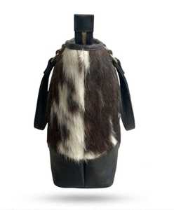 Women Real <b>Fur</b> Animal Print Tote <b>Bag</b> <b>Black</b> Trim Casual Shoulder Handbag Daily Use Stylish Design - Product Image 2