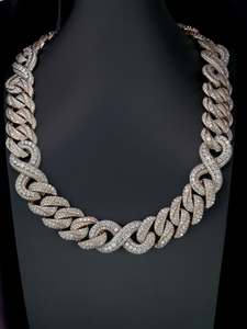 Rose Gold Plated Moissanite Cuban Link Necklace <b>Iced</b> <b>Out</b> <b>Chain</b> Necklace Round Brilliant Cut Hip Hop Jewelry - Product Image 1