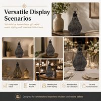 Lanterne LED en métal marocaine à piles, lumière décorative avec finition gris antique pour la décoration intérieure en gros