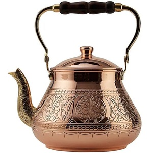 Tetera de Cobre Puro Hecha a Mano, Diseño Redondo Vintage con Tapa, Tetera de Metal - Product Image 1