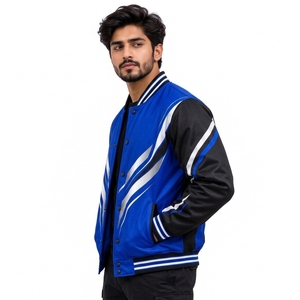 Chaqueta Varsity Azul para Hombre con Bloques de Color, Chaqueta Bomber Deportiva con Cuello Alto y Botones a Presión - Product Image 3